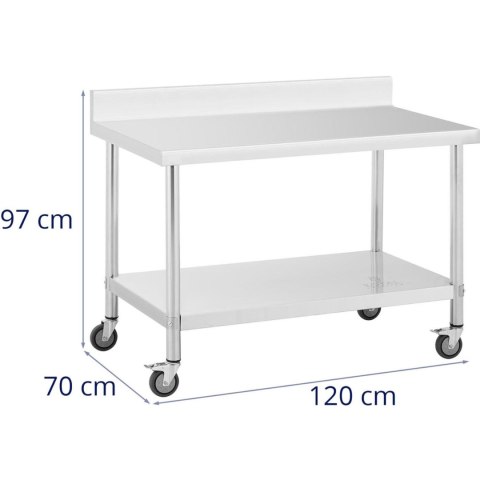 Stół metalowy gastronomiczny na kółkach z półką i rantem STAL 70 x 120 cm Royal Catering Stół metalowy gastronomiczny na kółkach z półką i rantem STAL 70 x 120 cm Royal Catering