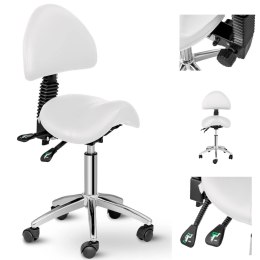 Krzesło kosmetyczne siodłowe z oparciem obrotowe regulowane BERLIN - białe Physa