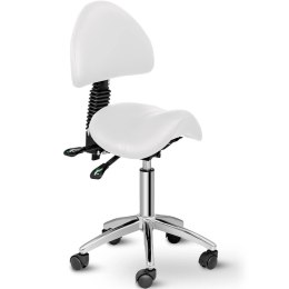 Krzesło kosmetyczne siodłowe z oparciem obrotowe regulowane BERLIN - białe Physa