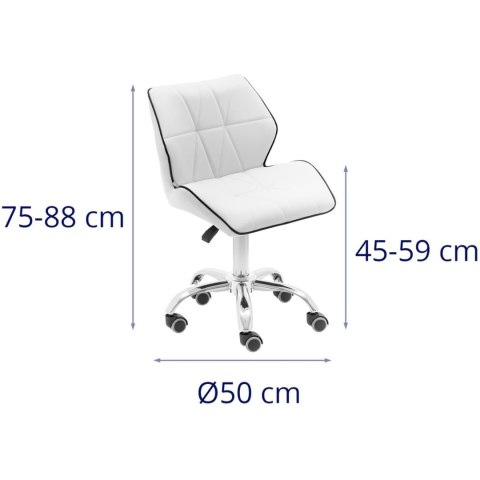Krzesło kosmetyczne obrotowe z oparciem na kółkach 45-59 cm ELGG - białe Physa Krzesło kosmetyczne obrotowe z oparciem na kółkach 45-59 cm ELGG - białe Physa