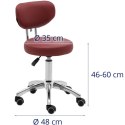 Krzesło kosmetyczne obrotowe z oparciem na kółkach 46-60 cm ASCONA - bordowe Physa
