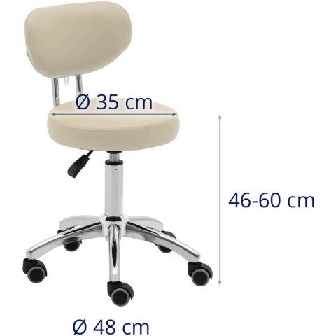 Krzesło kosmetyczne obrotowe z oparciem na kółkach 46-60 cm ASCONA - ciemny beż Physa Krzesło kosmetyczne obrotowe z oparciem na kółkach 46-60 cm ASCONA - ciemny beż Physa