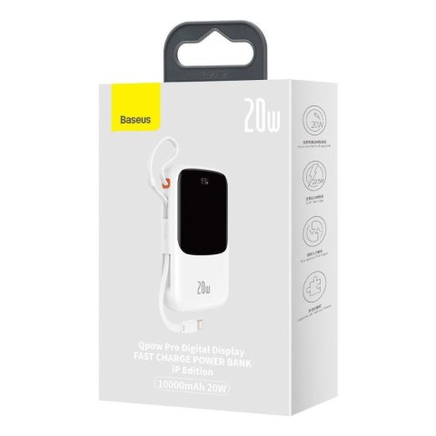 Powerbank z szybkim ładowaniem 10000mAh 20W QC-PD-SCP-FCP kabel Iphone Lightning biały BASEUS Powerbank z szybkim ładowaniem 10000mAh 20W QC-PD-SCP-FCP kabel Iphone Lightning biały BASEUS