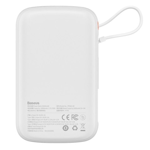 Qpow powerbank 10000mAh wbudowany kabel USB Typu C 22.5W Quick Charge biały BASEUS Qpow powerbank 10000mAh wbudowany kabel USB Typu C 22.5W Quick Charge biały BASEUS