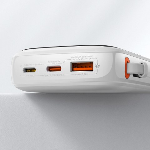 Qpow powerbank 10000mAh wbudowany kabel USB Typu C 22.5W Quick Charge biały BASEUS Qpow powerbank 10000mAh wbudowany kabel USB Typu C 22.5W Quick Charge biały BASEUS