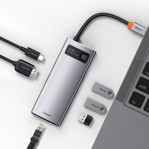 Wielofunkcyjny HUB 6w1 USB USB-C PD HDMI 3x USB 3.2 RJ45 Szary BASEUS Wielofunkcyjny HUB 6w1 USB USB-C PD HDMI 3x USB 3.2 RJ45 Szary BASEUS