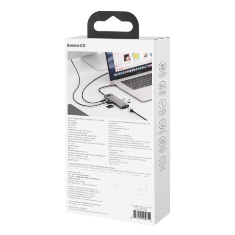 Wielofunkcyjny HUB 8w1 USB USB-C PD 100W HDMI czytnik kart SD i microSD 3x USB 3.2 RJ45 Szary BASEUS Wielofunkcyjny HUB 8w1 USB USB-C PD 100W HDMI czytnik kart SD i microSD 3x USB 3.2 RJ45 Szary BASEUS