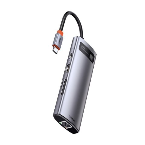 Wielofunkcyjny HUB 8w1 USB USB-C PD 100W HDMI czytnik kart SD i microSD 3x USB 3.2 RJ45 Szary BASEUS Wielofunkcyjny HUB 8w1 USB USB-C PD 100W HDMI czytnik kart SD i microSD 3x USB 3.2 RJ45 Szary BASEUS