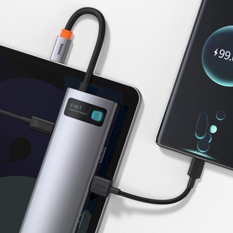 Wielofunkcyjny HUB 8w1 USB USB-C PD 100W HDMI czytnik kart SD i microSD 3x USB 3.2 RJ45 Szary BASEUS Wielofunkcyjny HUB 8w1 USB USB-C PD 100W HDMI czytnik kart SD i microSD 3x USB 3.2 RJ45 Szary BASEUS