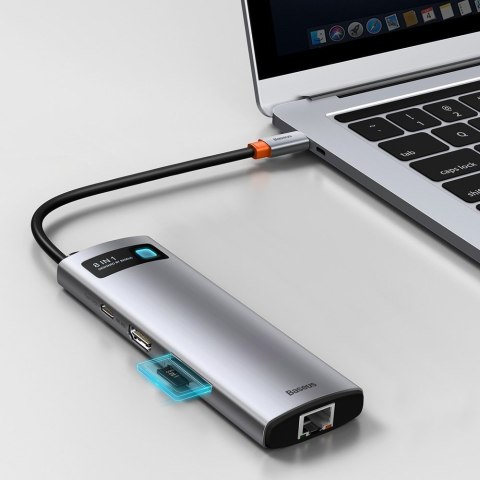 Wielofunkcyjny HUB 8w1 USB USB-C PD 100W HDMI czytnik kart SD i microSD 3x USB 3.2 RJ45 Szary BASEUS Wielofunkcyjny HUB 8w1 USB USB-C PD 100W HDMI czytnik kart SD i microSD 3x USB 3.2 RJ45 Szary BASEUS