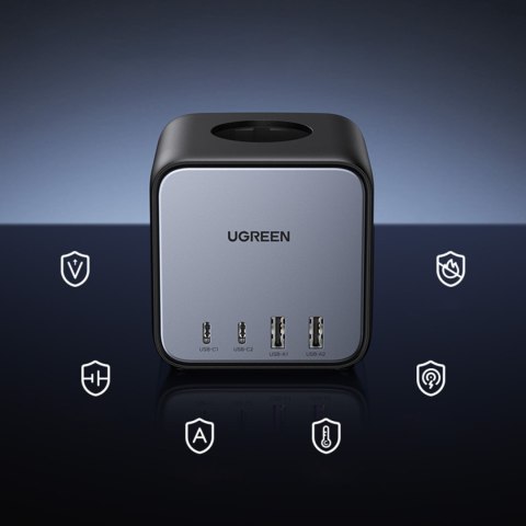 Ładowarka listwa zasilająca AC 240V GaN 2x USB-C 2x USB-A 3x AC 240V - czarna UGREEN Ładowarka listwa zasilająca AC 240V GaN 2x USB-C 2x USB-A 3x AC 240V - czarna UGREEN