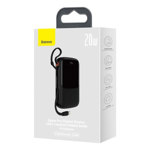 Powerbank 10000mAh USB USB-C iPhone Lightning + kabel USB-C - czarny BASEUS Powerbank 10000mAh USB USB-C iPhone Lightning + kabel USB-C - czarny BASEUS