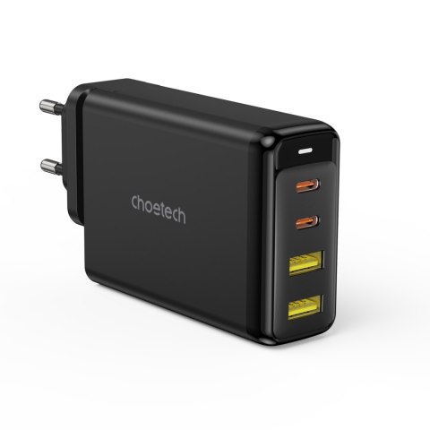 Ładowarka zasilacz GaN 140W 4 porty 2x USB-C + 2x USB - czarna CHOETECH Ładowarka zasilacz GaN 140W 4 porty 2x USB-C + 2x USB - czarna CHOETECH