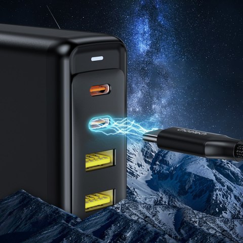 Ładowarka zasilacz GaN 140W 4 porty 2x USB-C + 2x USB - czarna CHOETECH Ładowarka zasilacz GaN 140W 4 porty 2x USB-C + 2x USB - czarna CHOETECH