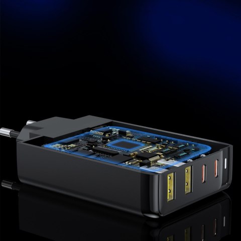 Ładowarka zasilacz GaN 140W 4 porty 2x USB-C + 2x USB - czarna CHOETECH Ładowarka zasilacz GaN 140W 4 porty 2x USB-C + 2x USB - czarna CHOETECH
