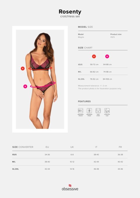 Komplet Rosenty 2-częściowy otwarty Czarno-Różowy XL/XXL Komplet Rosenty 2-częściowy otwarty Czarno-Różowy XL/XXL
