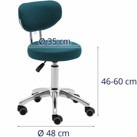 Krzesło kosmetyczne obrotowe z oparciem na kółkach 46-60 cm ASCONA - turkusowe Physa Krzesło kosmetyczne obrotowe z oparciem na kółkach 46-60 cm ASCONA - turkusowe Physa
