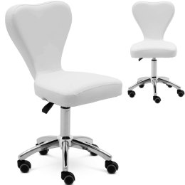 Krzesło kosmetyczne obrotowe z oparciem na kółkach 49-63 cm PULLY - białe Physa