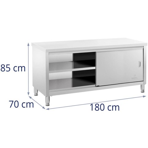 Stół blat roboczy centralny z szafką drzwi suwane 180 x 70 x 85 cm Royal Catering Stół blat roboczy centralny z szafką drzwi suwane 180 x 70 x 85 cm Royal Catering
