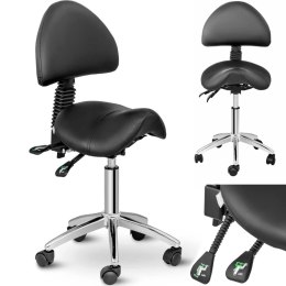 Krzesło kosmetyczne siodłowe z oparciem obrotowe regulowane BERLIN - czarne Physa