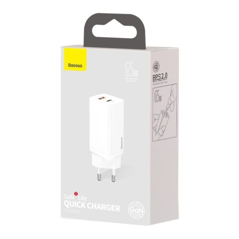 Szybka ładowarka sieciowa GaN2 Pro USB USB-C QC PD 65W biały BASEUS Szybka ładowarka sieciowa GaN2 Pro USB USB-C QC PD 65W biały BASEUS