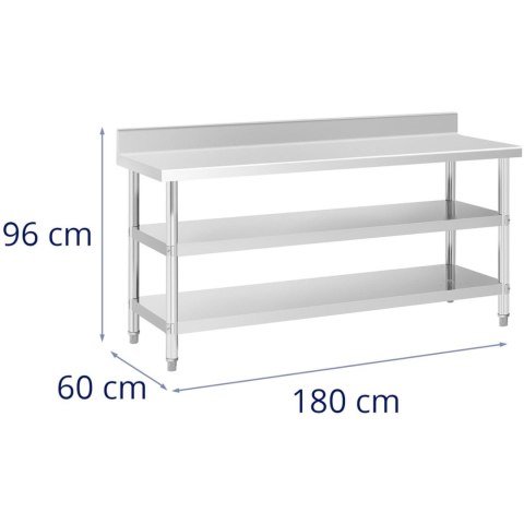Stół blat roboczy stalowy nierdzewny przyścienny z rantem 2 półki 180x60cm Royal Catering Stół blat roboczy stalowy nierdzewny przyścienny z rantem 2 półki 180x60cm Royal Catering