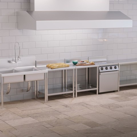 Stół blat roboczy stalowy nierdzewny przyścienny z rantem i półką 60x60cm Royal Catering Stół blat roboczy stalowy nierdzewny przyścienny z rantem i półką 60x60cm Royal Catering