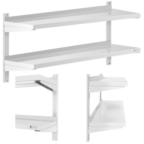 Półka ścienna wisząca gastronomiczna podwójna z regulacją STAL 120 x 40 cm Royal Catering Półka ścienna wisząca gastronomiczna podwójna z regulacją STAL 120 x 40 cm Royal Catering