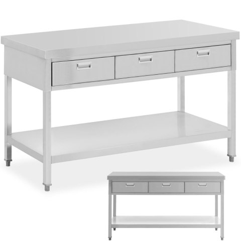 Stół blat roboczy gastronomiczny stalowy z półką szufladami 150 x 60 cm do 295 kg Royal Catering Stół blat roboczy gastronomiczny stalowy z półką szufladami 150 x 60 cm do 295 kg Royal Catering