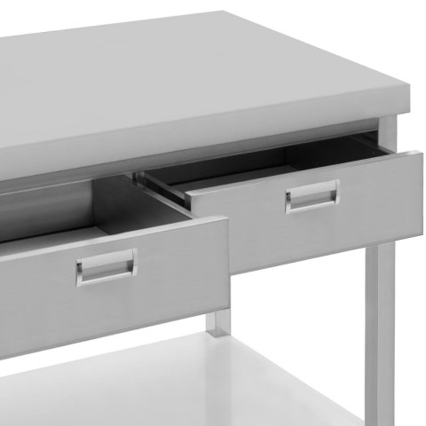 Stół blat roboczy gastronomiczny stalowy z półką szufladami 150 x 60 cm do 295 kg Royal Catering Stół blat roboczy gastronomiczny stalowy z półką szufladami 150 x 60 cm do 295 kg Royal Catering