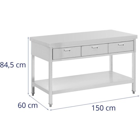 Stół blat roboczy gastronomiczny stalowy z półką szufladami 150 x 60 cm do 295 kg Royal Catering Stół blat roboczy gastronomiczny stalowy z półką szufladami 150 x 60 cm do 295 kg Royal Catering
