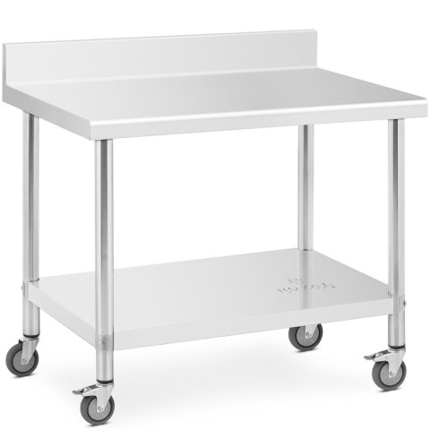 Stół metalowy gastronomiczny na kółkach z półką i rantem STAL 70 x 100 cm Royal Catering Stół metalowy gastronomiczny na kółkach z półką i rantem STAL 70 x 100 cm Royal Catering