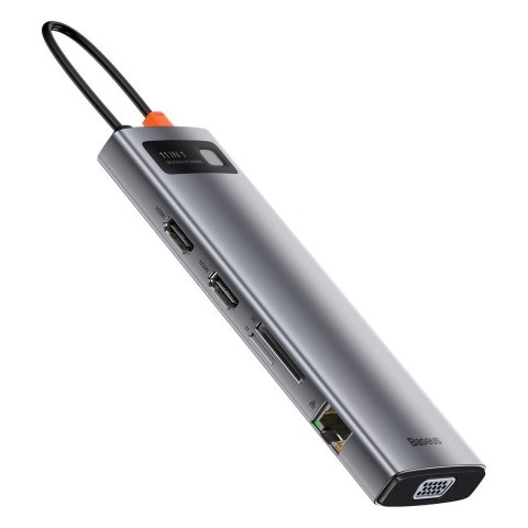 Wielofunkcyjny HUB replikator portów USB-C Metal Gleam 11w1 szary BASEUS Wielofunkcyjny HUB replikator portów USB-C Metal Gleam 11w1 szary BASEUS