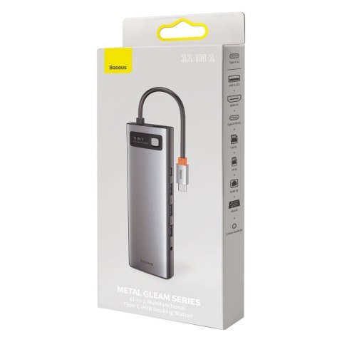 Wielofunkcyjny HUB replikator portów USB-C Metal Gleam 11w1 szary BASEUS Wielofunkcyjny HUB replikator portów USB-C Metal Gleam 11w1 szary BASEUS