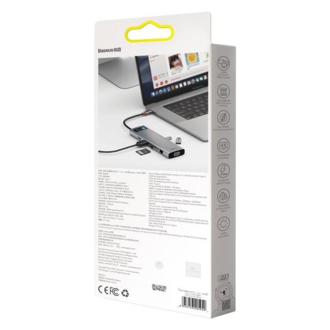 Wielofunkcyjny HUB replikator portów USB-C Metal Gleam 11w1 szary BASEUS Wielofunkcyjny HUB replikator portów USB-C Metal Gleam 11w1 szary BASEUS