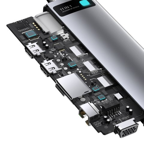 Wielofunkcyjny HUB replikator portów USB-C Metal Gleam 11w1 szary BASEUS Wielofunkcyjny HUB replikator portów USB-C Metal Gleam 11w1 szary BASEUS