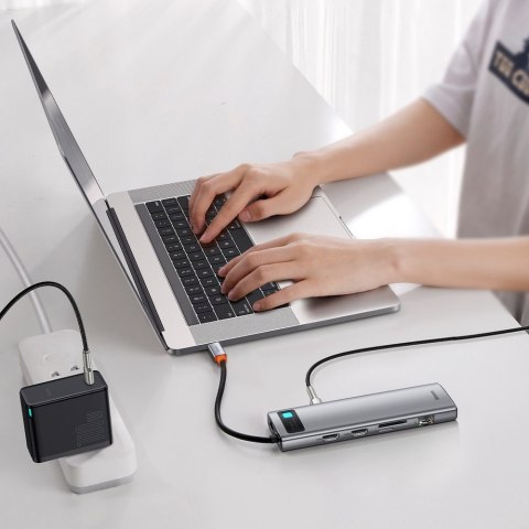 Wielofunkcyjny HUB replikator portów USB-C Metal Gleam 11w1 szary BASEUS Wielofunkcyjny HUB replikator portów USB-C Metal Gleam 11w1 szary BASEUS