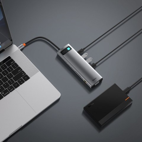 Wielofunkcyjny HUB replikator portów USB-C Metal Gleam 11w1 szary BASEUS Wielofunkcyjny HUB replikator portów USB-C Metal Gleam 11w1 szary BASEUS