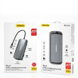 11w1 Adapter HUB USB-C HDMI 3,5 mm mini jack USB czytnik kart SD micro SD VGA RJ45 szary DUDAO