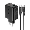 2w1 Ładowarka sieciowa 2x USB-C USB 65W + kabel USB-C czarny ACEFAST