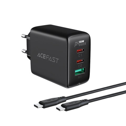 2w1 Ładowarka sieciowa 2x USB-C USB 65W + kabel USB-C czarny ACEFAST 2w1 Ładowarka sieciowa 2x USB-C USB 65W + kabel USB-C czarny ACEFAST