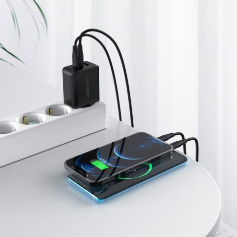 2w1 Ładowarka sieciowa 2x USB-C USB 65W + kabel USB-C czarny ACEFAST 2w1 Ładowarka sieciowa 2x USB-C USB 65W + kabel USB-C czarny ACEFAST
