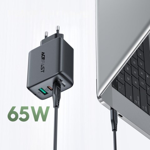 2w1 Ładowarka sieciowa 2x USB-C USB 65W + kabel USB-C czarny ACEFAST 2w1 Ładowarka sieciowa 2x USB-C USB 65W + kabel USB-C czarny ACEFAST