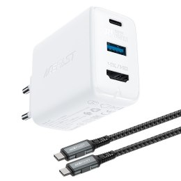 2w1 Ładowarka sieciowa z kablem USB-C + przejściówka adapter USB-C - HDMI 4K biały ACEFAST