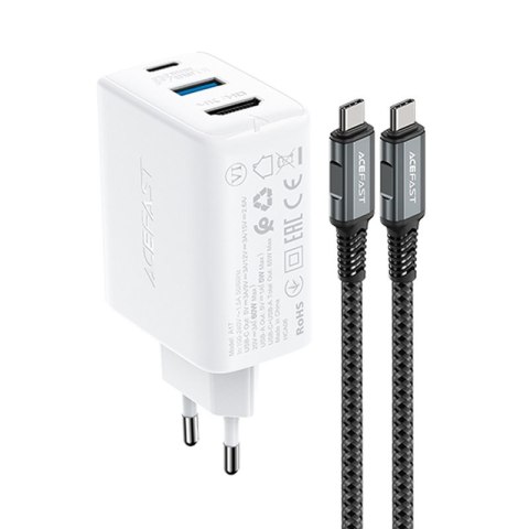 2w1 Ładowarka sieciowa z kablem USB-C + przejściówka adapter USB-C - HDMI 4K biały ACEFAST 2w1 Ładowarka sieciowa z kablem USB-C + przejściówka adapter USB-C - HDMI 4K biały ACEFAST