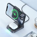 3w1 Ładowarka Qi 15W z uchwytem magnetycznym do iPhone Apple Watch i AirPods czarny ACEFAST