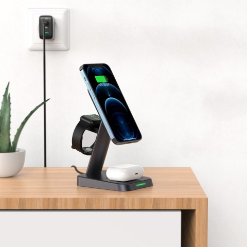 3w1 Ładowarka Qi 15W z uchwytem magnetycznym do iPhone Apple Watch i AirPods czarny ACEFAST 3w1 Ładowarka Qi 15W z uchwytem magnetycznym do iPhone Apple Watch i AirPods czarny ACEFAST