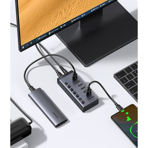 7w1 Wielofunkcyjny HUB rozdzielacz USB-C - 7x USB 3.0 PD DC 12V szary UGREEN 7w1 Wielofunkcyjny HUB rozdzielacz USB-C - 7x USB 3.0 PD DC 12V szary UGREEN