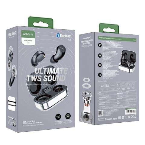 Gamingowe słuchawki bezprzewodowe dokanałowe TWS Bluetooth 5.2 wodoodporne IPX4 srebrny ACEFAST Gamingowe słuchawki bezprzewodowe dokanałowe TWS Bluetooth 5.2 wodoodporne IPX4 srebrny ACEFAST