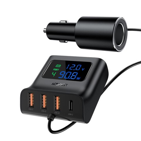 Ładowarka samochodowa stacja ładująca 90W USB-C 3x USB QC 3.0 czarny ACEFAST Ładowarka samochodowa stacja ładująca 90W USB-C 3x USB QC 3.0 czarny ACEFAST